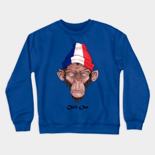 Chill Out ( Drawing For A Monkey With A French Flag ) ( Français ) Crewneck Sweatshirt